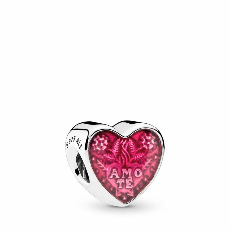 Pandora Latin Love Heart Charm Ireland - Sterling Silver/Enamel/Pink - 807316HPV